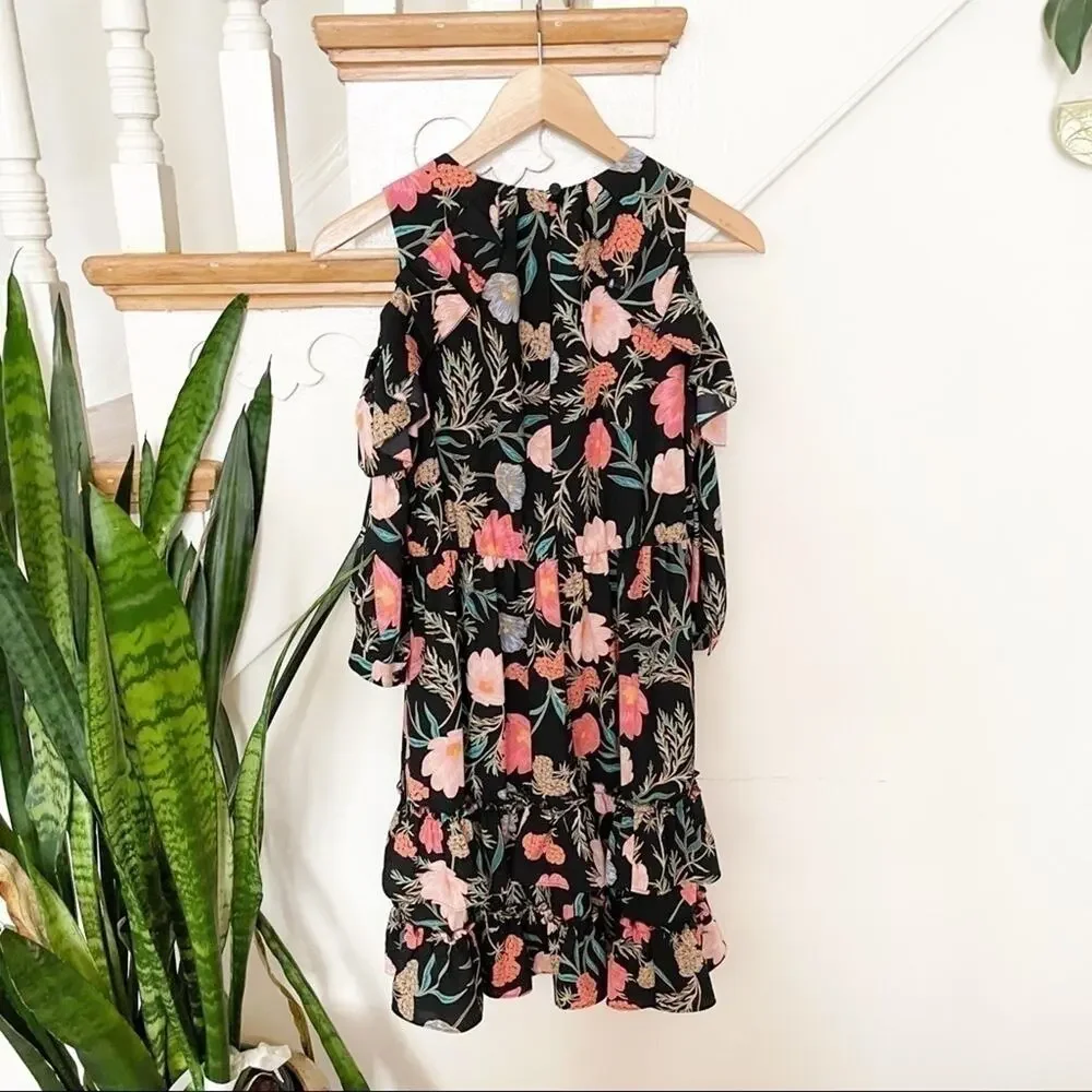 Kate Spade Black Floral Blossom Cold Shoulder Dress XS